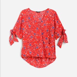 Red faux wrap blouse